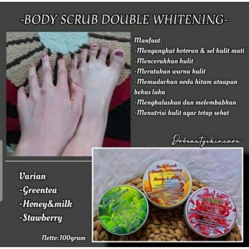 PEMUTIH /PENGHILANG DAKI BODY SCRUB GREENTEA DOUBLE WHITENING 220ml