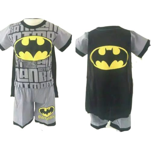 Setelan Pendek Anak Batman Sayap Abu Tulisan Baju Kaos Cowok Lakilaki