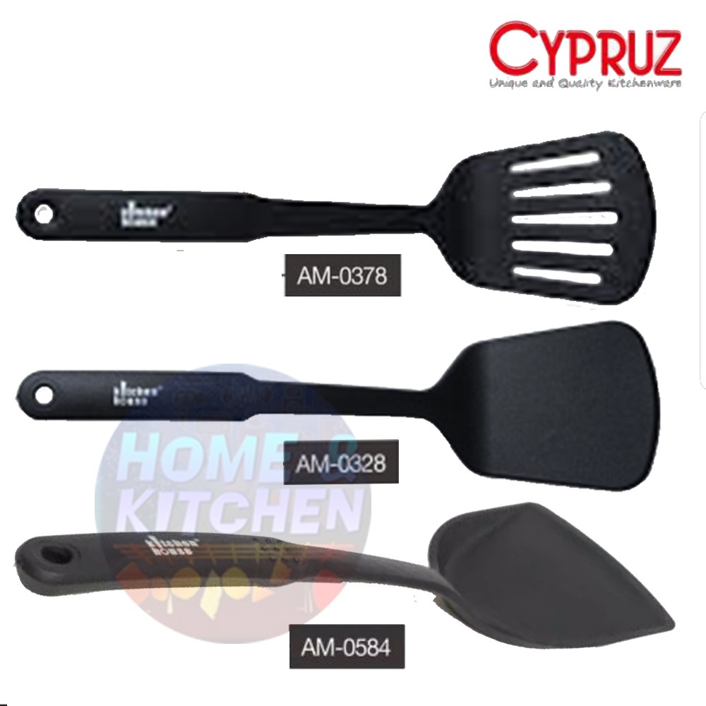 Cypruz Slotted Turner Spatula Sodet Sutil Full Nylon Hitam Kotak Wide Kitchen House