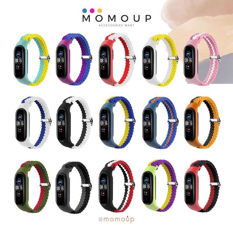 Strap Mi Band 7 6 5 4 3 Nilon Double Color Loop Tali Pengganti Xiaomi Mi Band 7 6 5 4 3