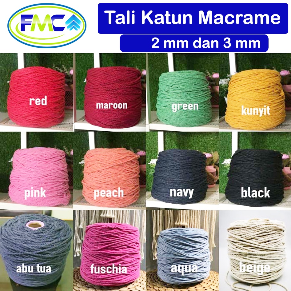 Tali Katun Macrame 2mm 3mm Warna Kualitas Super Tali Tas Sepatu Aksesoris Gantungan Hiasan Kerajinan Cotton Rope Makrame