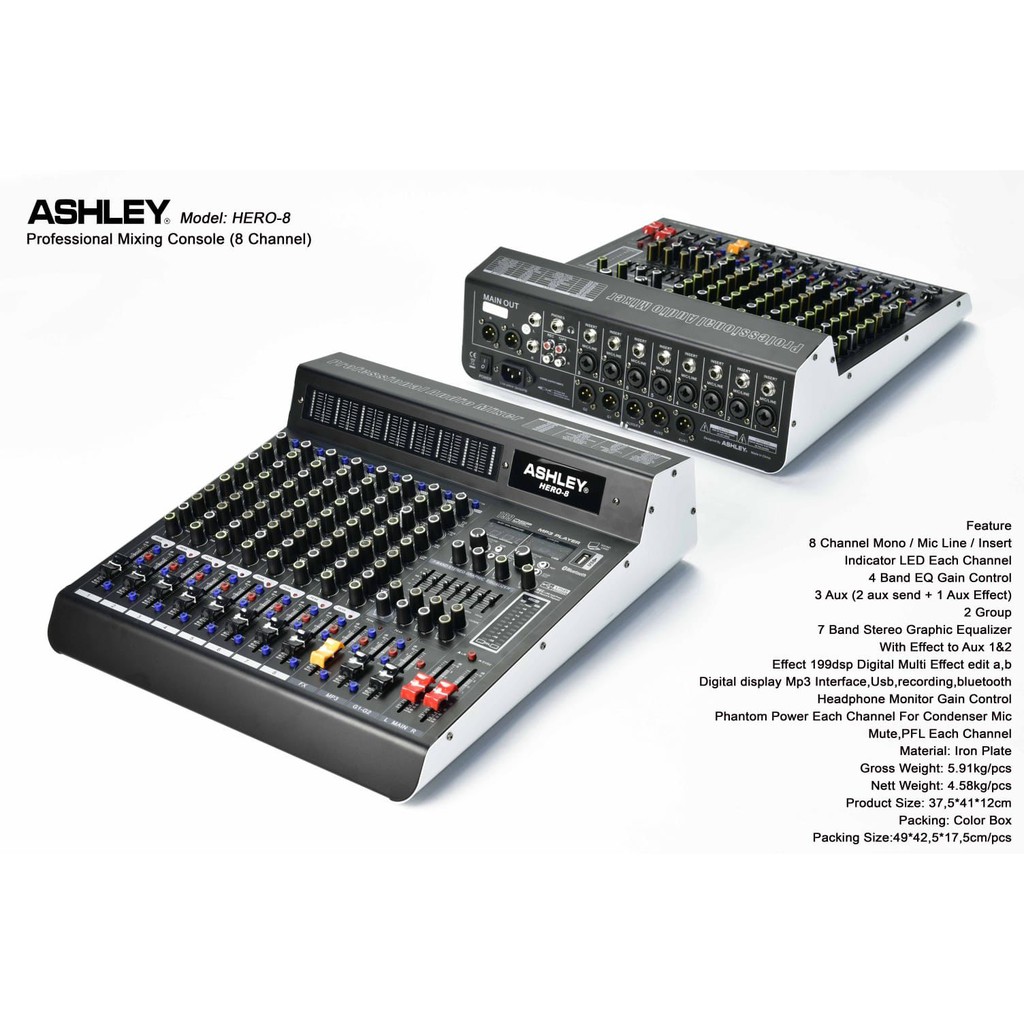 MIXER ASHLEY HERO-8 HERO8 HERO 8 / 8 CHANNEL ORIGINAL ASHLEY