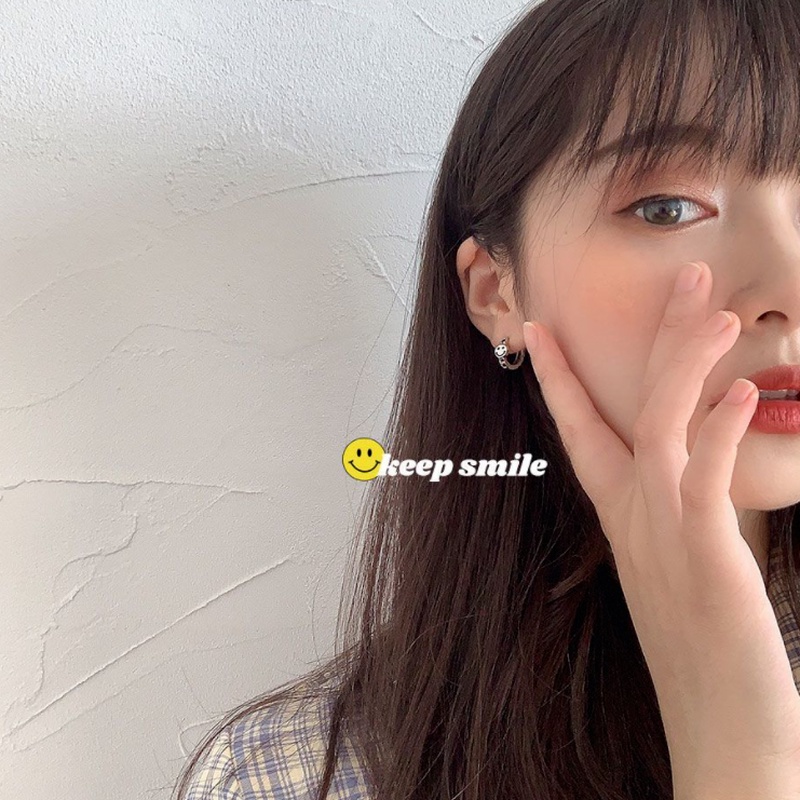 Papaozhu Chic s925 Perak Kecil Smiley Face Hoop Earrings Untuk Wanita Perempuan Korea Fashion Earring Perhiasan