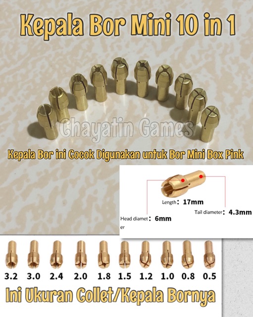 Kepala Bor Mini 0,5mm - 3,2mm / Collet Chuck Mini Drill 10 in 1