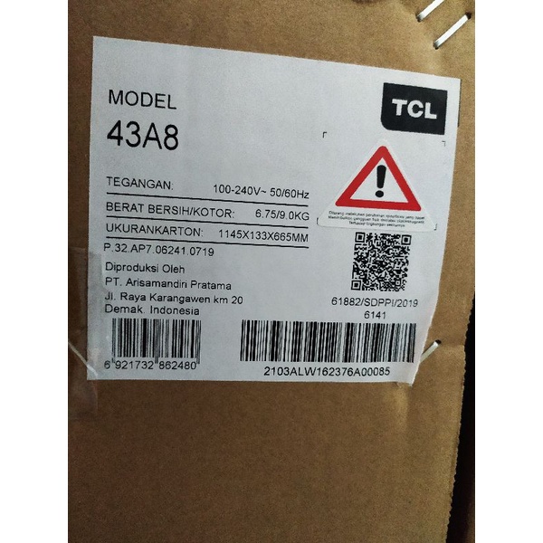 TV TCL 43 inc type 43a8 | ANDROID SMART TV | 4K UHD