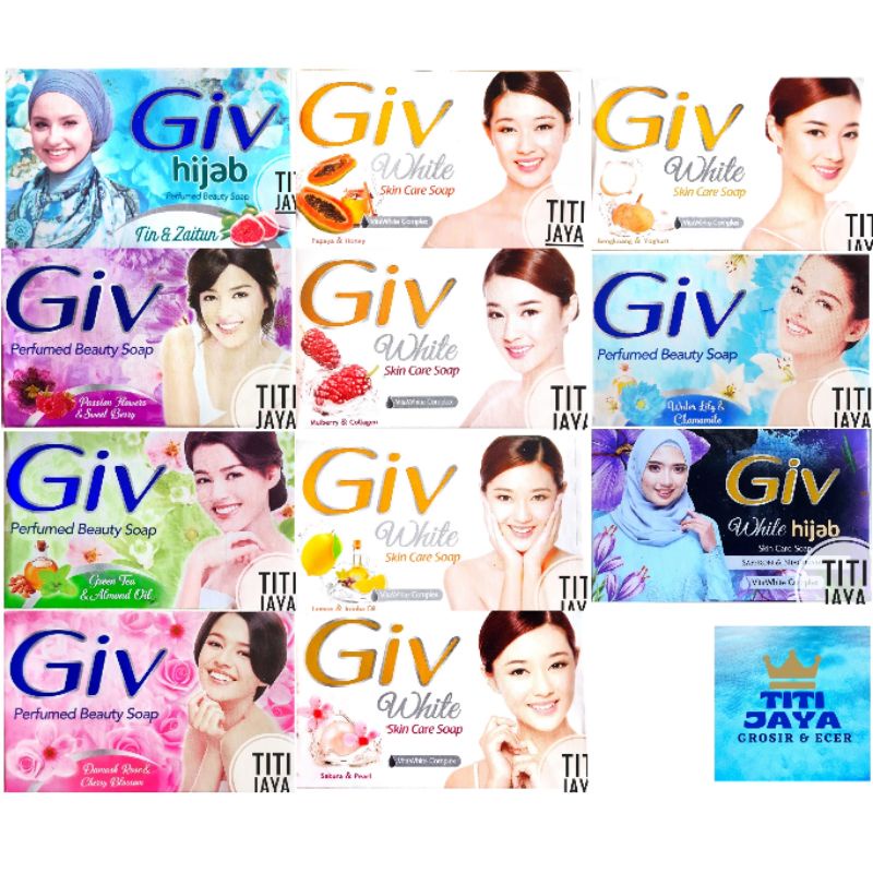 SABUN GIV BATANGAN TIN ZAITUN PASSION FLOWER SWEET BERRY GREENTEA ALMOND DAMASK ROSE CHERRY BLOSSOM 