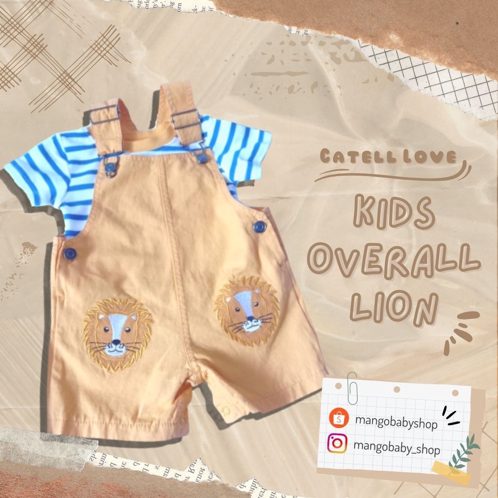 OVERALL ANAK KIDS BEIGE LION CATELL LOVE LUCU