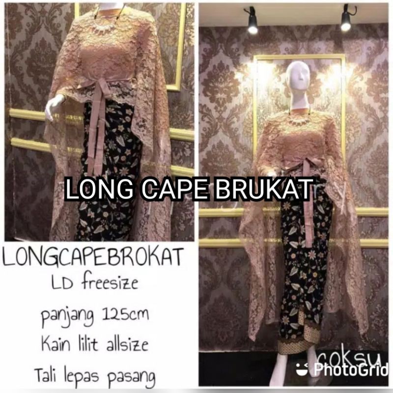 LONG CAPE BRUKAT SET ROK LILIT KEBAYA BRUKAT GAUN PESTA PANJANG BATIK KEBAYA RUMAH KEBAYA BANDUNG RUMAH SONGKET BANDUNG