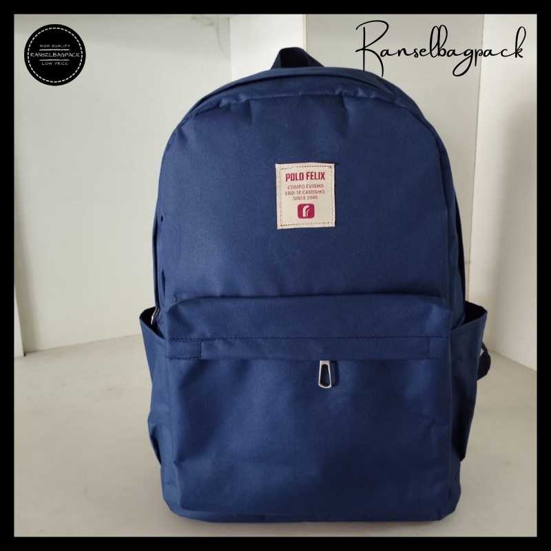 Tas Ransel Backpack Punggung Pria Wanita Sekolah Distro Polos Murah Terbaru Cewek Cowok Pria Wanita-Navy Lebel
