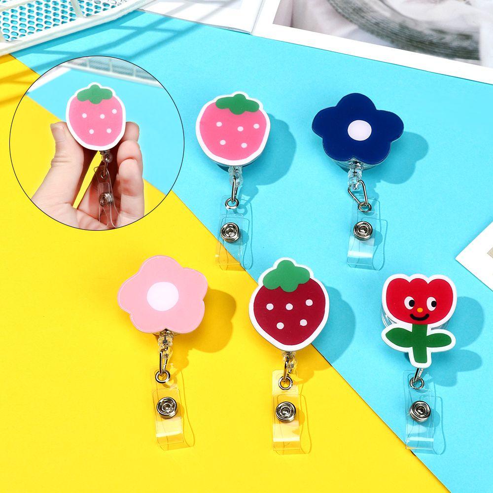 Top Klip Holder Lencana Motif Strawberry / Bunga Untuk Aksesoris Alat Tulis Pelajar