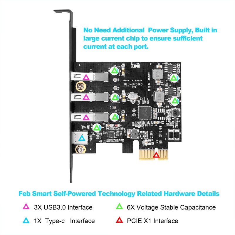 Btsg Pcie Ke Usb Expansion Card Pci-e Ke Tipe C (1) TypeA (3) Adapter Card Free Power