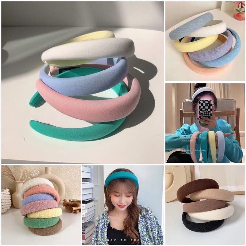 Bando-153 /Bando Korea Spons Fluffy Furing Warna Permen / Headband Fluffy Wrinkle Sponge Candy Color