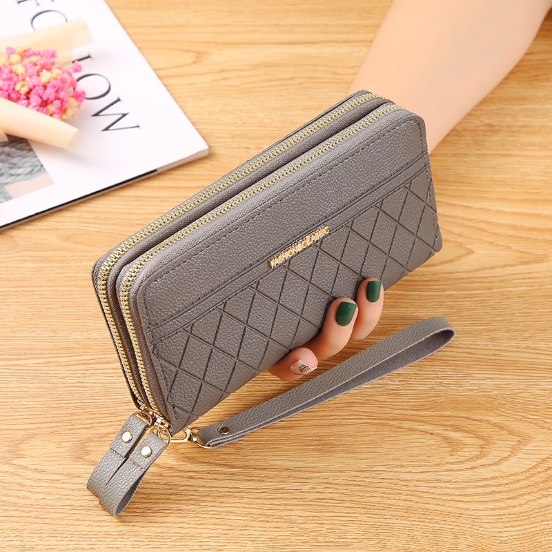 CYS Dompet Panjang Wanita 2 Resleting Import Polos Zipper Walet Clucth Free Tali Fashion Korea D55