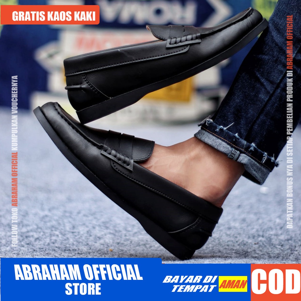 ABRHM IRIS Sepatu Formal Pria Sepatu Casual Pria Kulit Pu Slop Sepatu Pria Casual Sepatu Kasual Cowok / Cowo Oxford Kerja Kantor Kuliah Kondangan Gaya Keren Kekinian Original Murah Terlaris