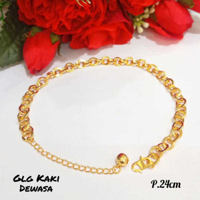 Gelang Kaki Dewasa motif Nori ukir besar,simple lapis emas18k *anti karat*