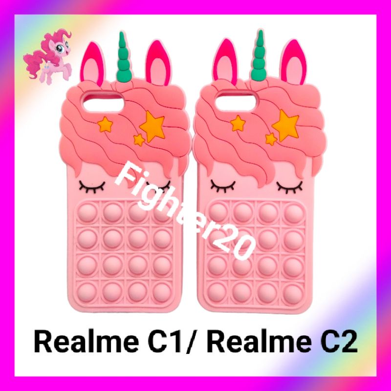 Case Realme C1 C2 Casing Pop It Unicorn Pink Full Edition Boba 3D Pelangi Lembut Tebal Popit Terbaik