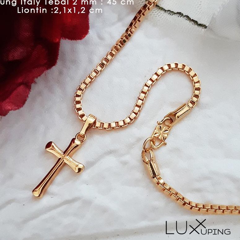 {[SALE]} XLT 050 - Kalung Itali Tebal Liontin Rohani Kristen Katolik Salib Klasik Polos - Luxx Xupin