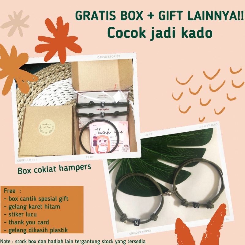 [Model1] Bracelet Premium Inisial Couple Magnet Kotak Dadu Huruf Hitam | Gelang initial Dice | tali 