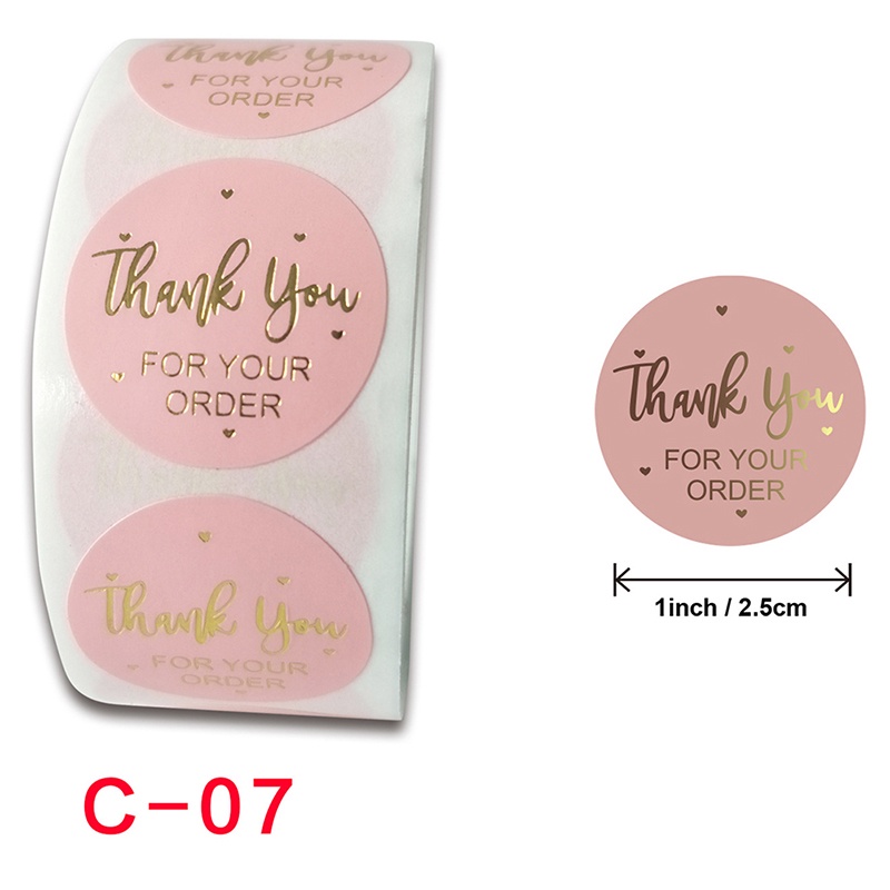 500pcs Stiker Label Tulisan Thank You For Your Order Bahan Kertas Kraft Warna Pink