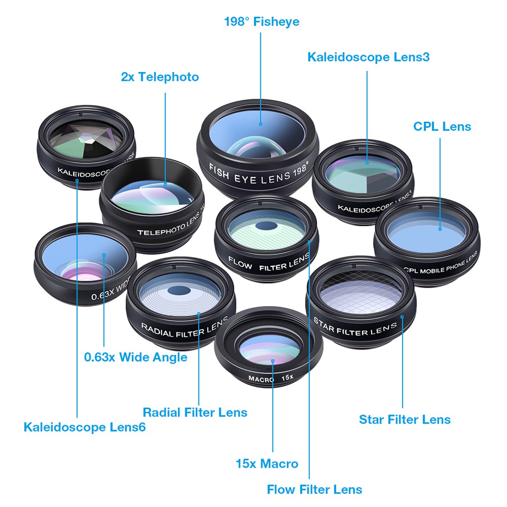 APEXEL apl-dg10 10 in 1 Lensa Kamera Fisheye Wide Angle Macro untuk Smartphone