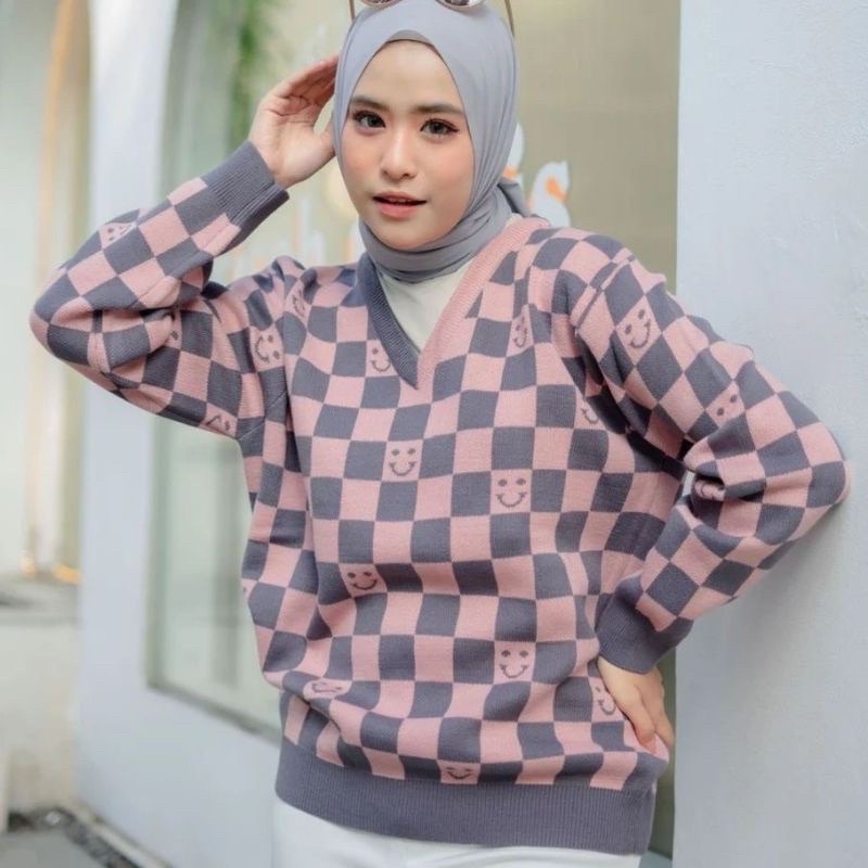 kareen smilee knitt | sweater smile kotak rajut