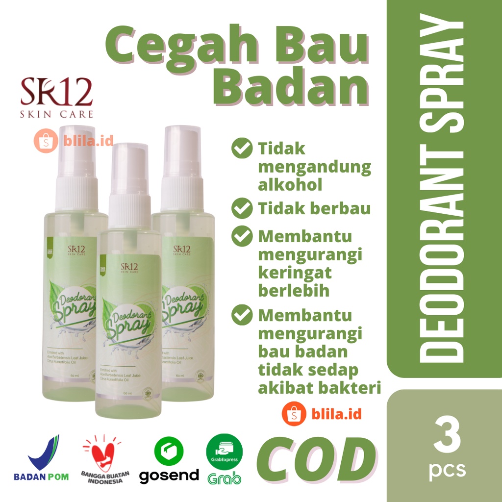 [ Paket Isi 3 ] DEODORANT SPRAY SR12 60ml 3pcs Non Alkohol Mencerahkan Ketiak Menghilangkan Bau Ketiak Bau Badan