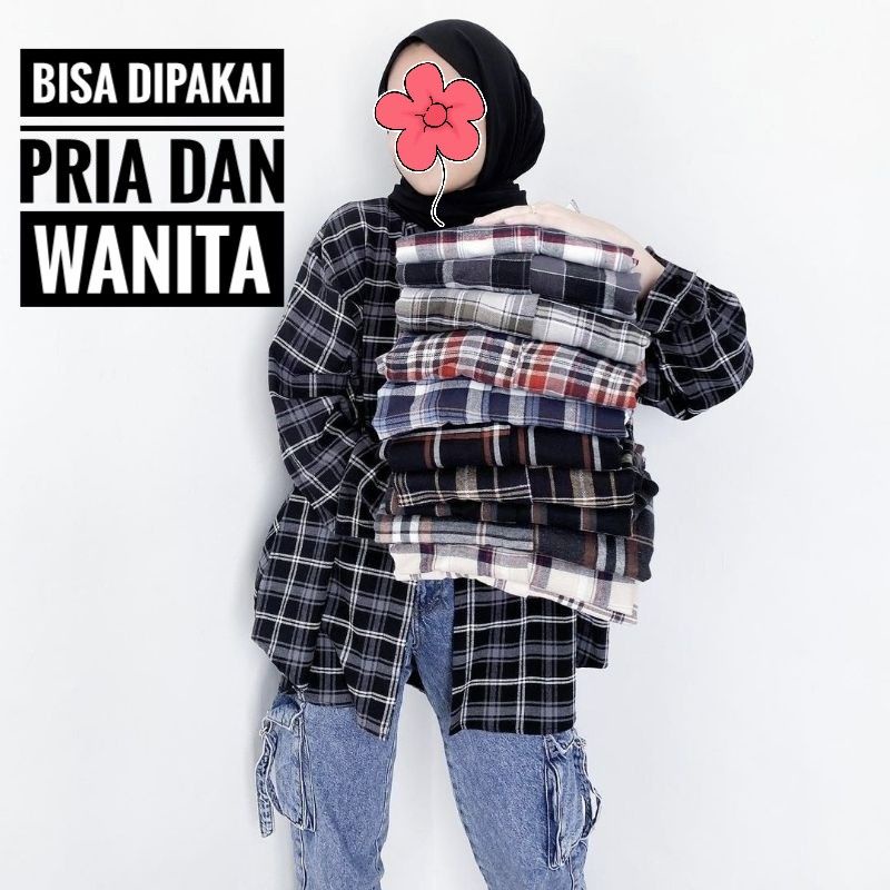 Kemeja Flanel Pria Lengan Panjang Casual Kameja Cowok