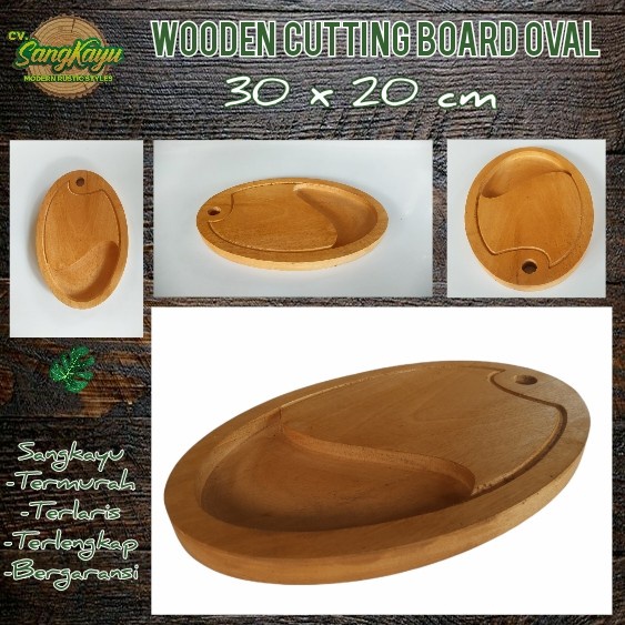 Nampan talenan kayu jati mahoni wooden cuttingboard oval line edge 08 - Kayu mahoni