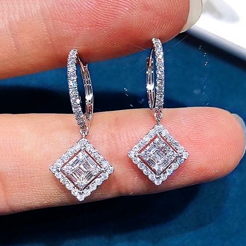 Anting Juntai Liontin Persegi Warna Silver Untuk Pengantin Wanita