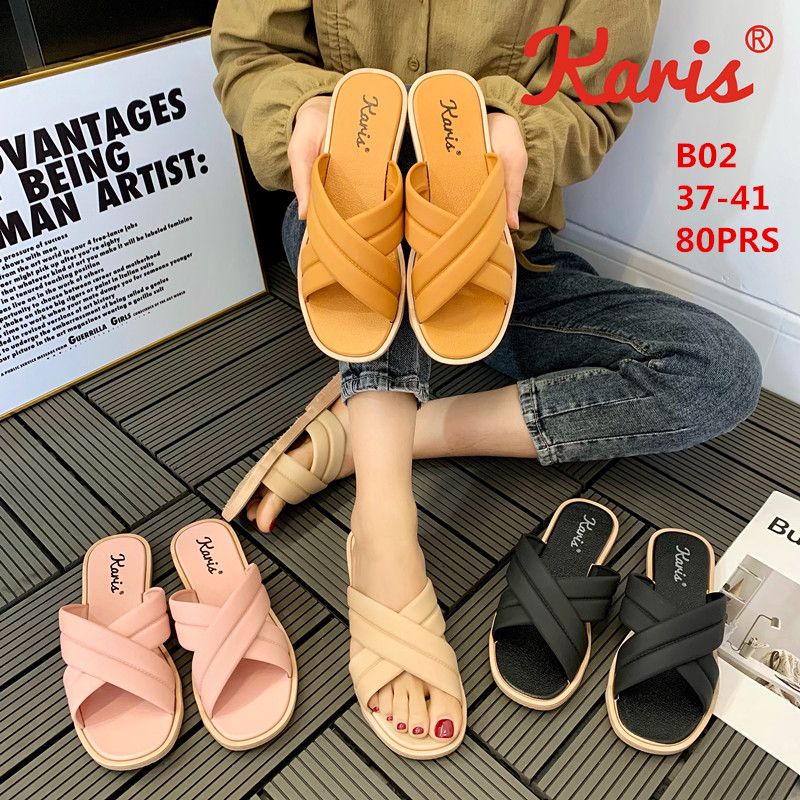 Sandal Karis B02 Silang/  Selop Wanita Sendal Jelly Flat Teplek Cewek Kokop Perempuan Import Cantik Mewah Murah