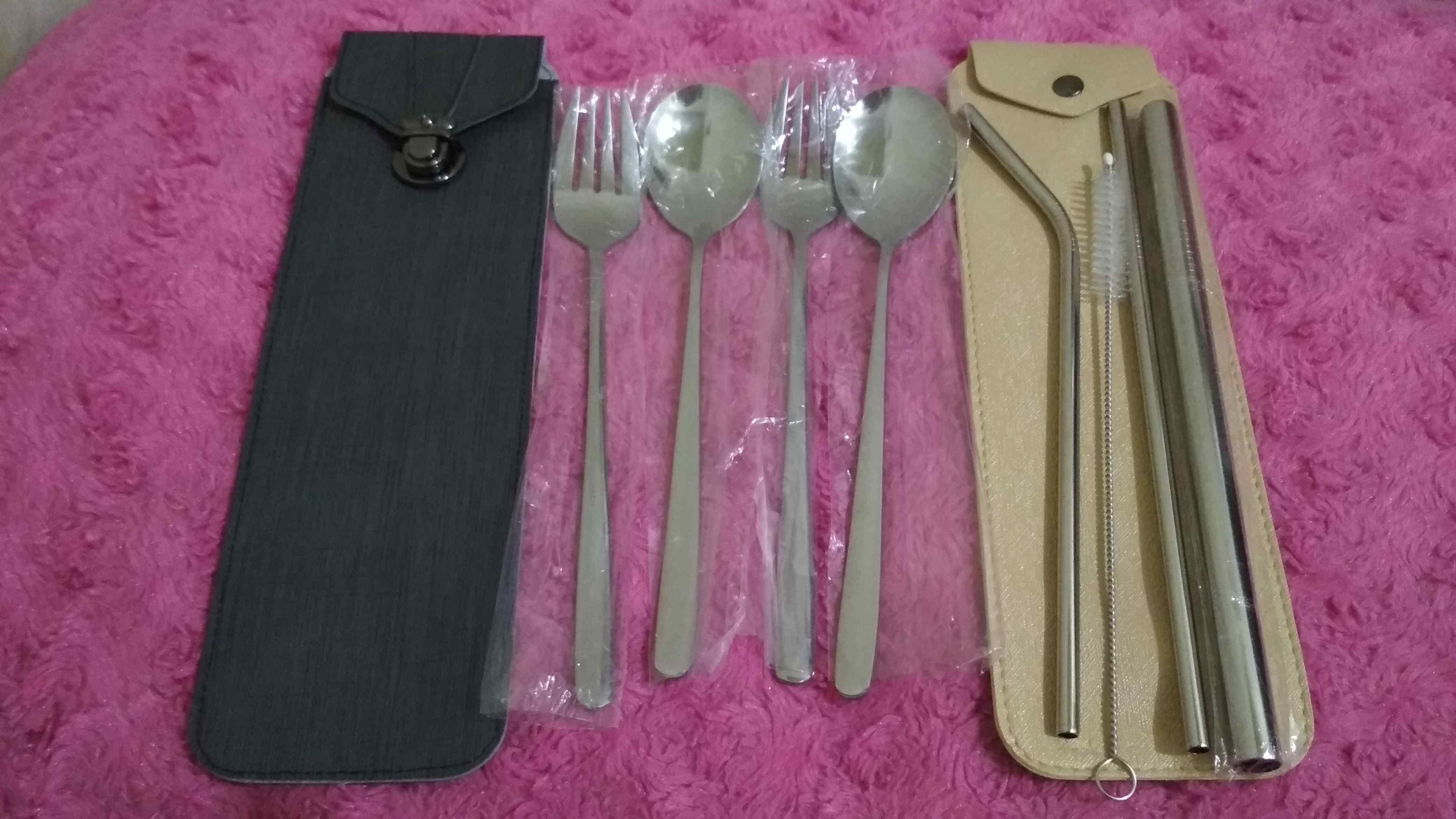 Sedotan Stainless Besi Paket Komplit Sikat Pouch Leather