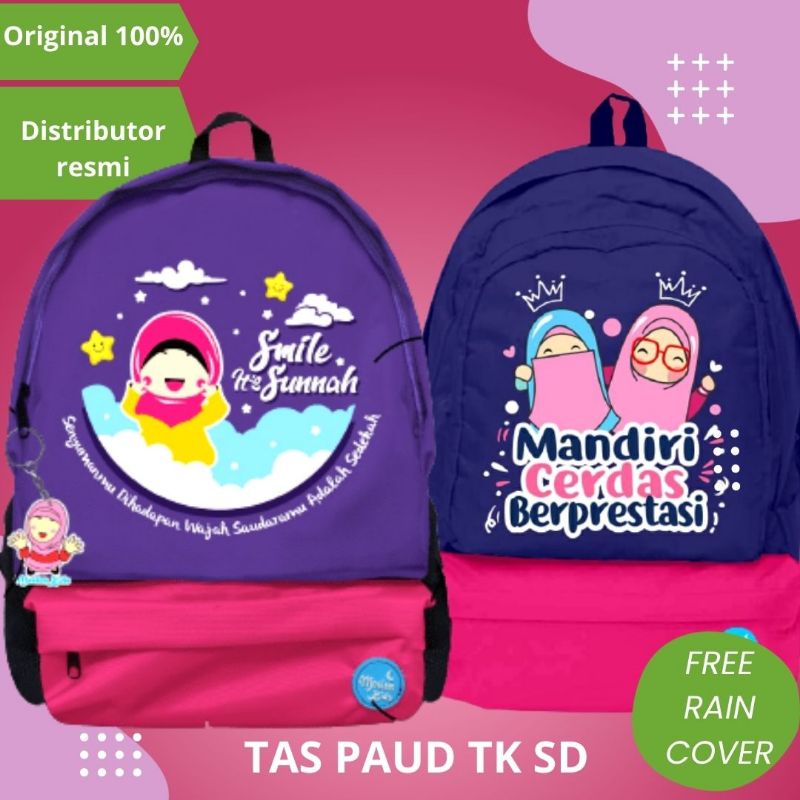 Tas ransel anak sekolah tk sd paud perempuan sd tk paud smile sunnah warna ungu pink mandiri berpres