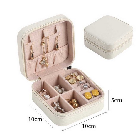 Kotak Tempat Perhiasan Travel Jewelry Box Penyimpanan Anting Kalung Gelang Cincin Emas Portable-white
