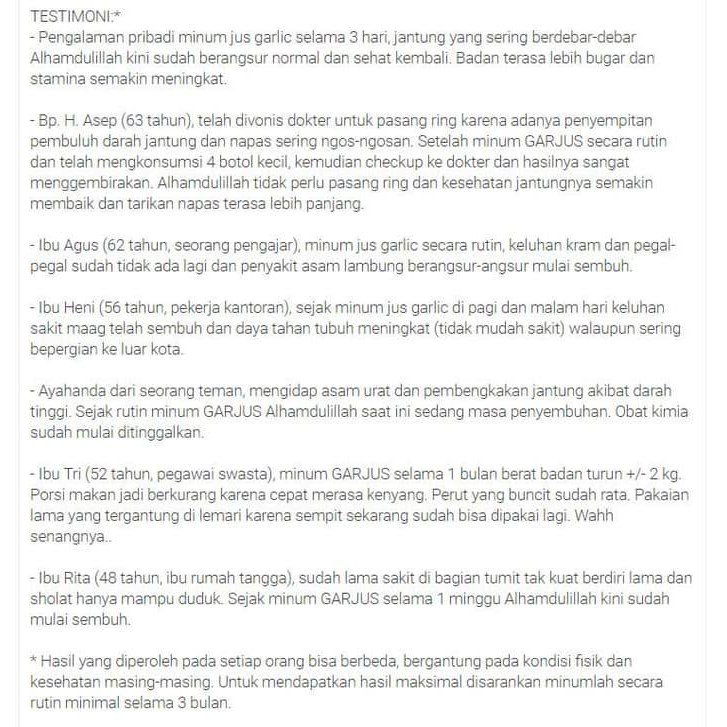 

JUS BAWANG PUTIH TUNGGAL, JAHE MERAH, CUKAAPEL, LEMON, MADU !!!