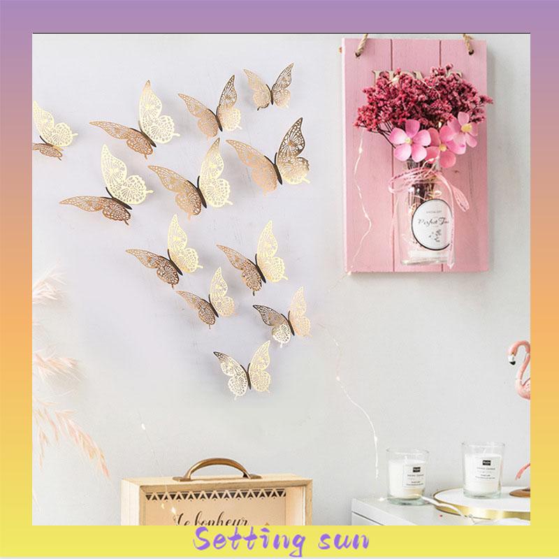 Hollow Butterfly 3D Imitasi Logam Dekorasi Dinding Rumah Stiker Dekorasi Ruang Tamu TN