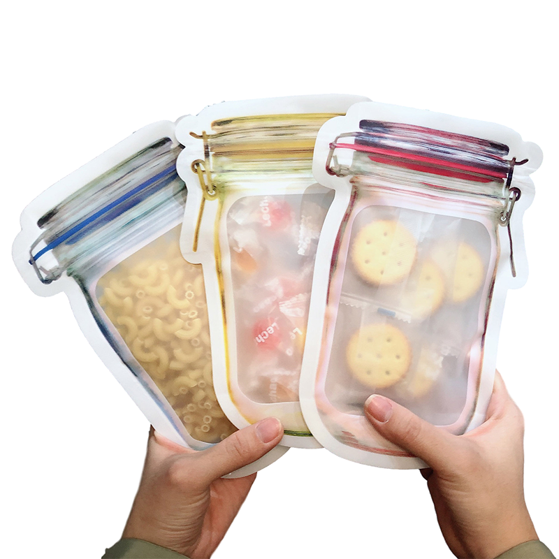 4/5Pcs Reusable Mason Bottles Sealed Ziplock Bags/Nuts Candy Cookies Snacks Kitchen Organizer Bags/Freezer Storage Zip Lock Hermetic Fresh Plastic Food Pouch