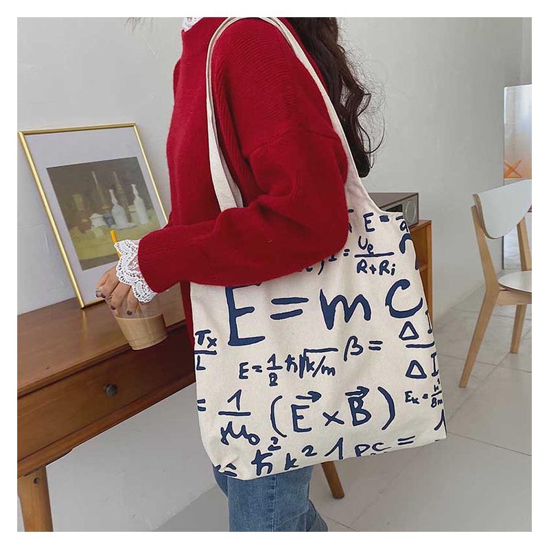 TC-06 tas canvas tote bag wanita import korea jepang rumus e = mc2