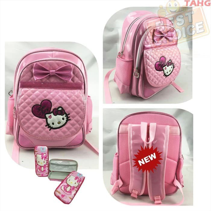 Tas Anak Ransel SD Hello Kitty Pita Cantik Import + Kotak Pensil