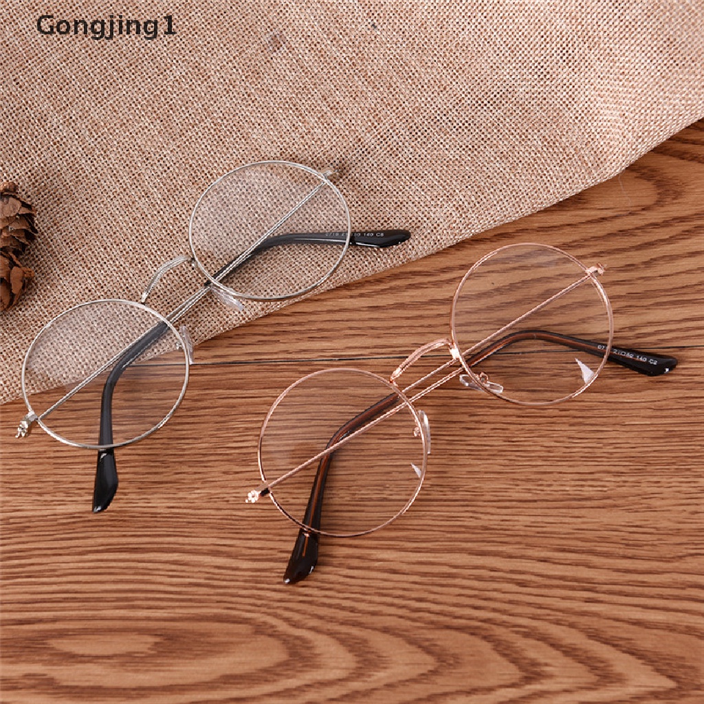 Gongjing1 Kacamata Frame Metal Bentuk Bulat Gaya Vintage / Retro / Mewah Untuk Pria / Wanita