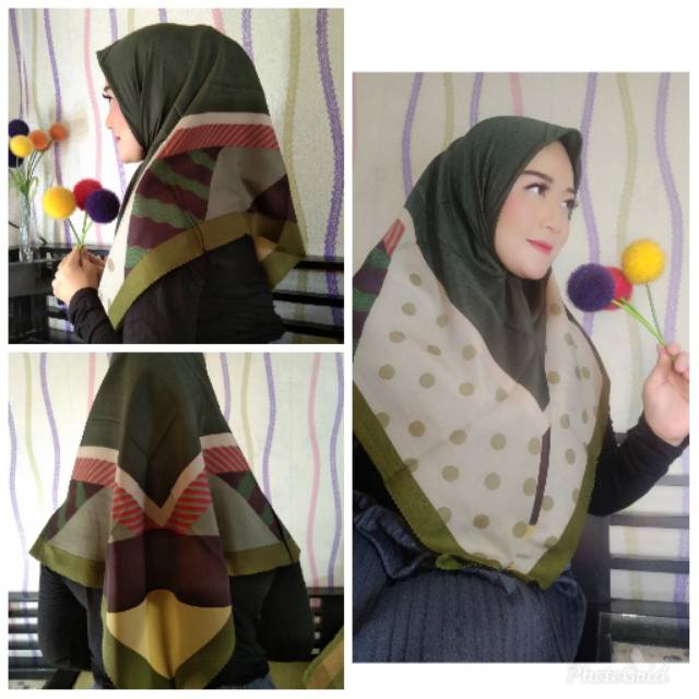 HIJAB KERUDUNG SEGI EMPAT HIJAU AZARA MOTIF LASER STYLE 01