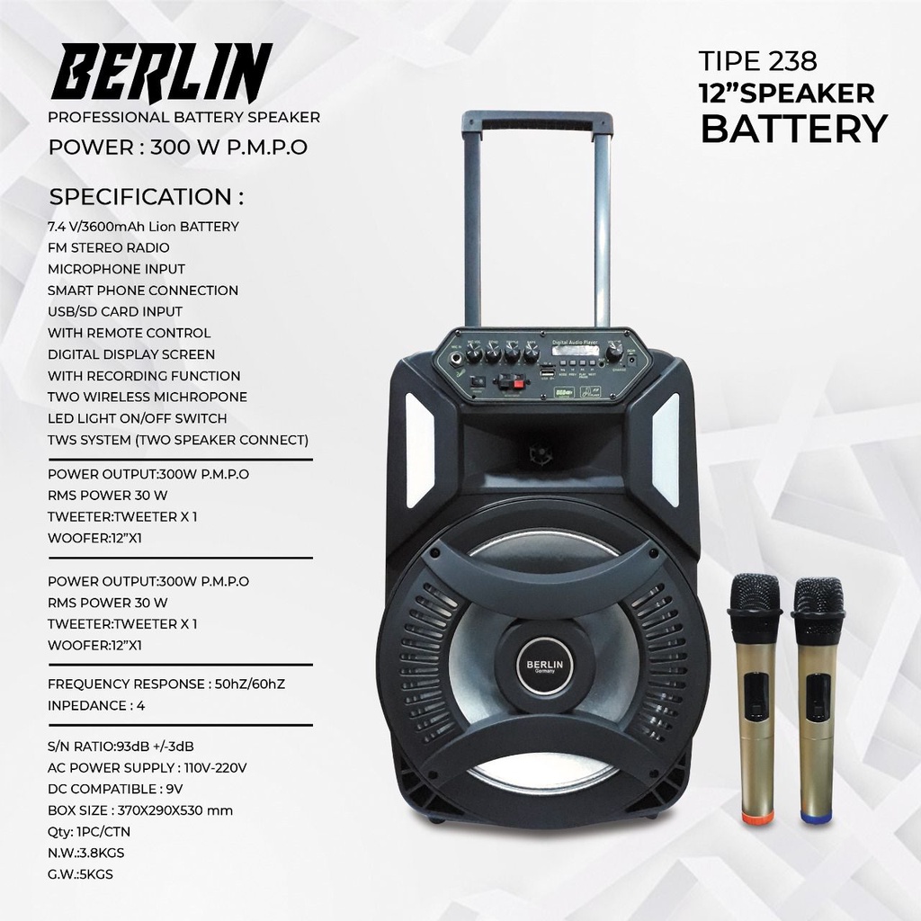 Speaker Portable Professional BERLIN 238 / 12inch Single Speaker