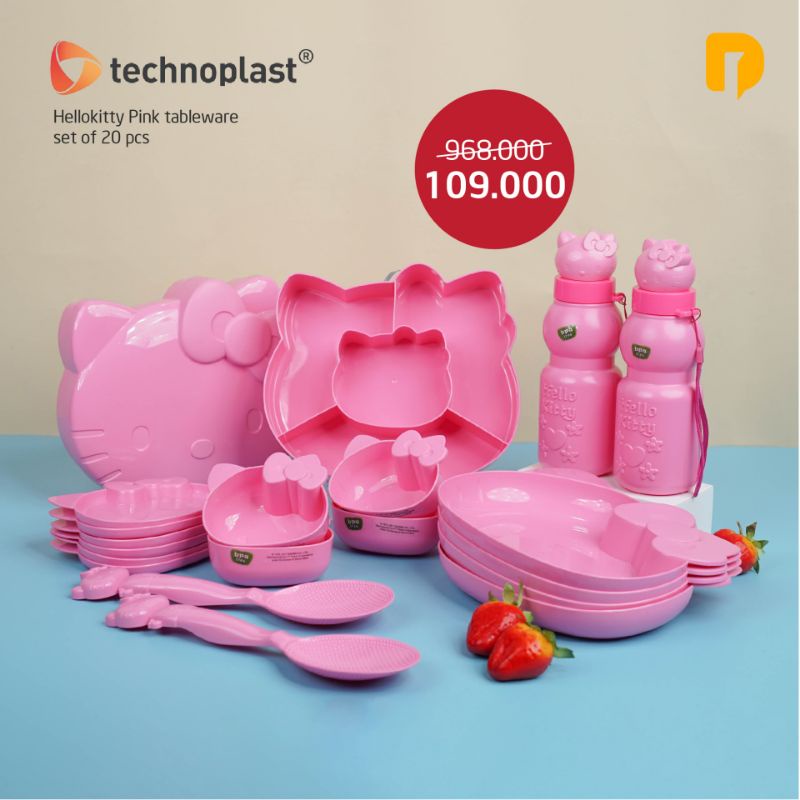 Technoplast Hello Kitty Tableware Set of 20 Pcs Pink New