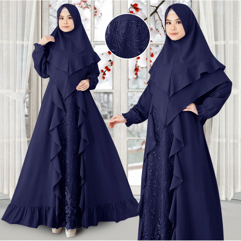 HOPYLOVY - Gamis Wanita Syari Rample + Bergo Hernisa