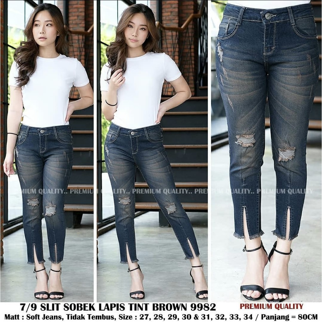 SARITA CELANA JEANS SOBEK WANITA 7/9 BELAH // SLIT SOBEK LAPIS 7/9 BELAH