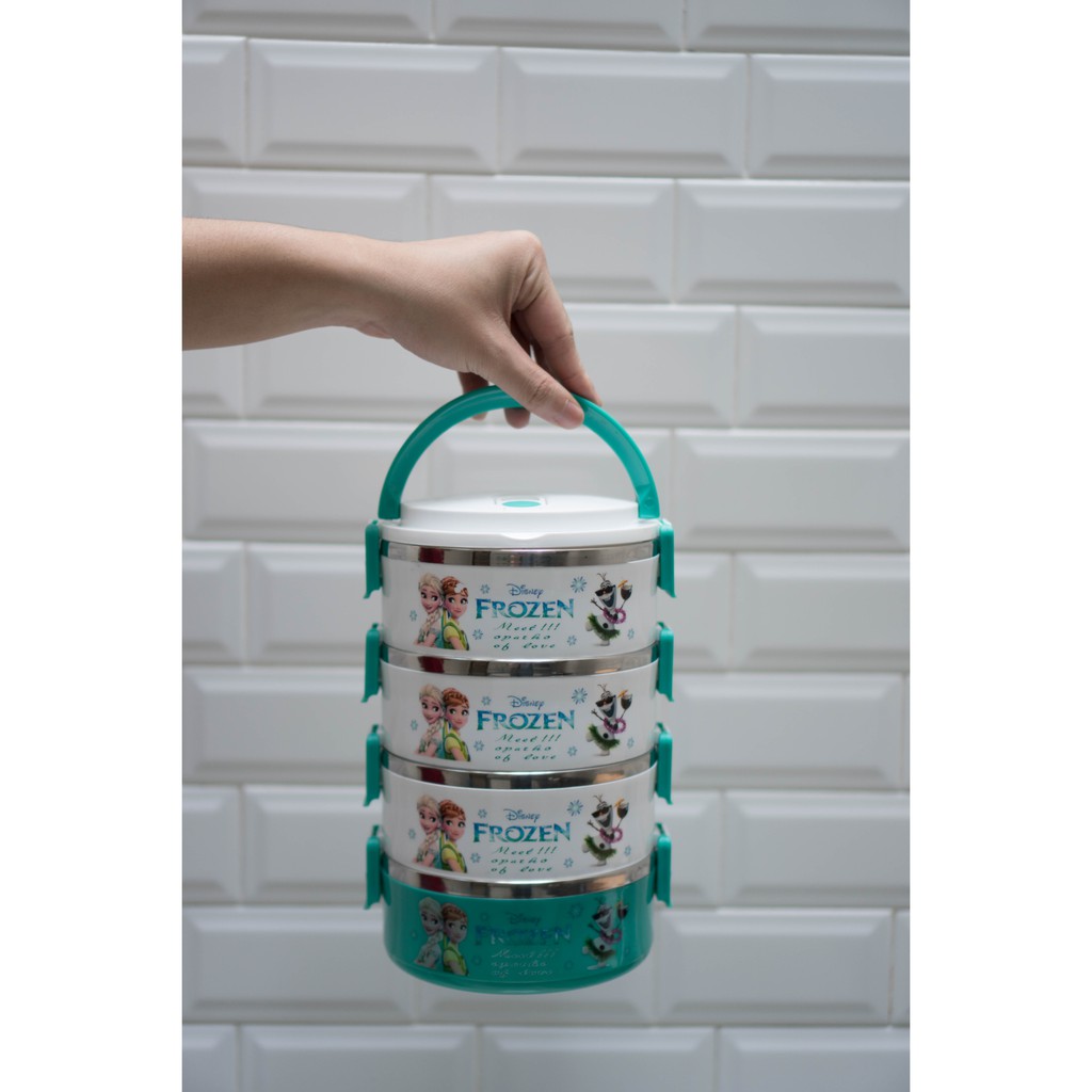 Rantang Karakter Susun 4 - Frozen (Plastik, Daleman Stainless)