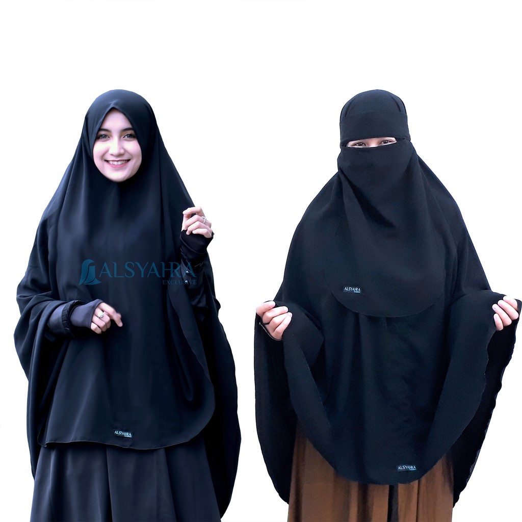 Set Jilbab  Syari Long Khimar  Non Pet Bonus Niqab Bandana 