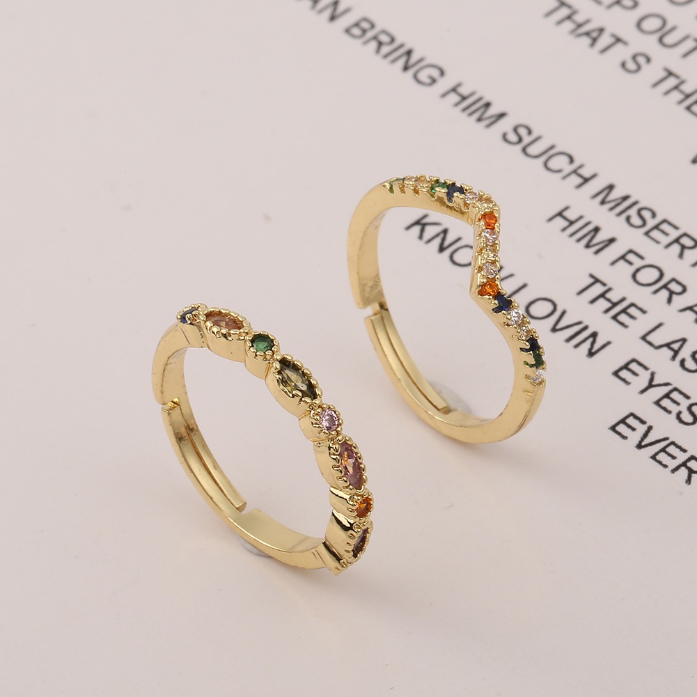 Eropa dan Amerika ornamen tembaga mikro bertatahkan zircon hipster terbuka cincin wanita perhiasan s