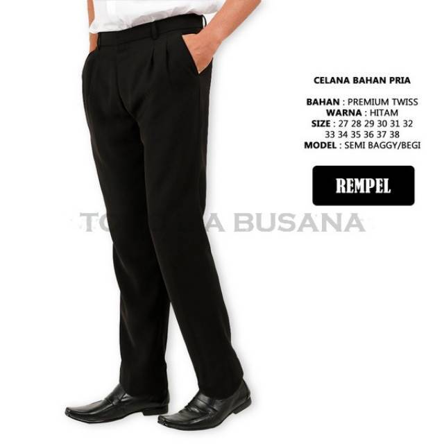 RML Celana Bahan Pria Model Rempel Ploy Baggy Ukuran 27 28 29 30 31 32 33 34 35 36 37 38 Hitam