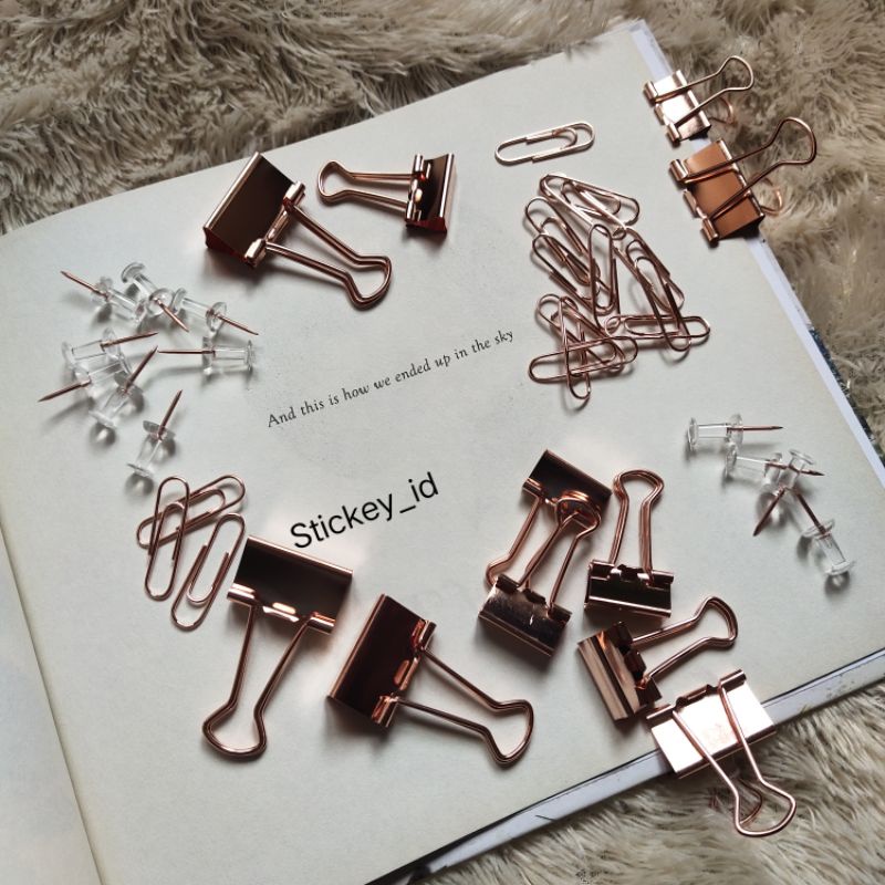 

Klip Penjepit Kertas/Paper Clip/Binder Clip dan Push Pin Rose Gold