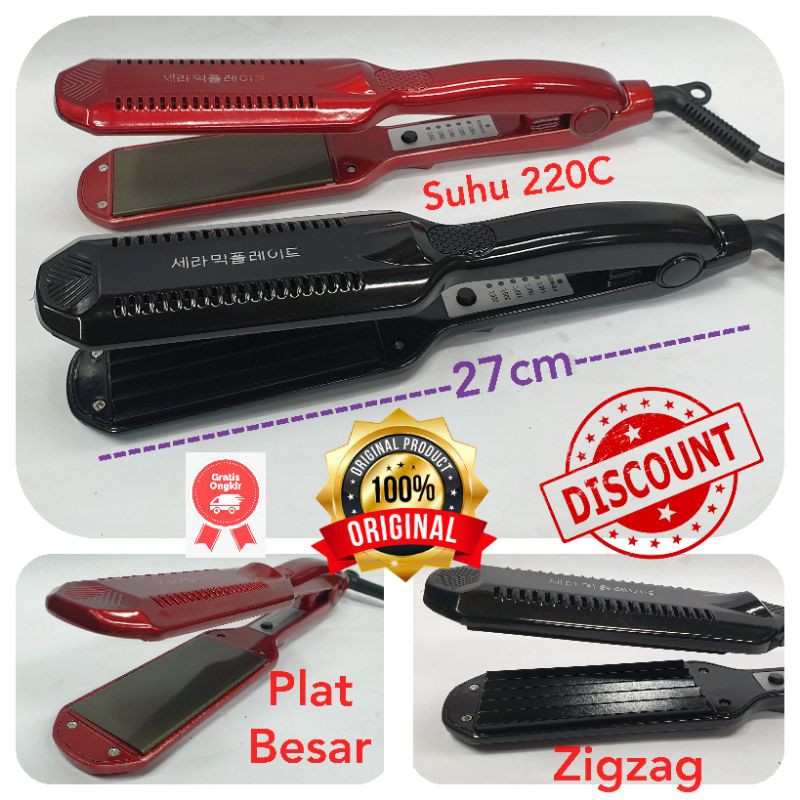 Alat catok 2in1 Curly Zigzag Baba Pelurus Rambut Rebonding Kriting Salon Plat Lebar Murah Bagus Ori